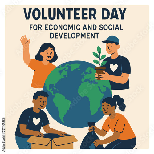 “International Volunteer Day for Economic and Social Development Awareness Campaign Celebrating Community Service, Solidarity, Empowerment, Equality, Human Rights, and Global Cooperation”