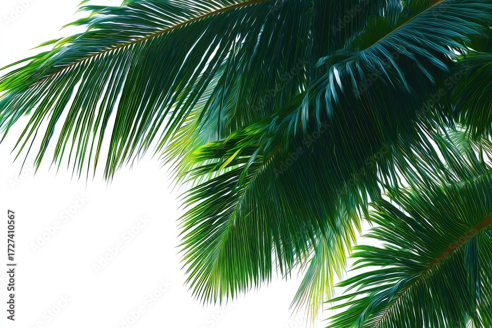 Fototapeta premium Tropical palm fronds against white background