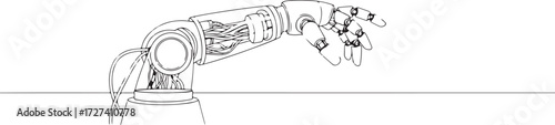 Monochrome Line Drawing of a Robotic Arm with Visible Internal Wiring