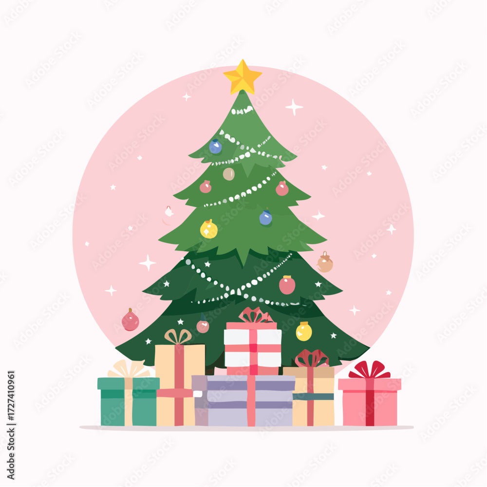 Fototapeta premium Christmas composition. Christmas tree with pile of presents, new year minimal concept