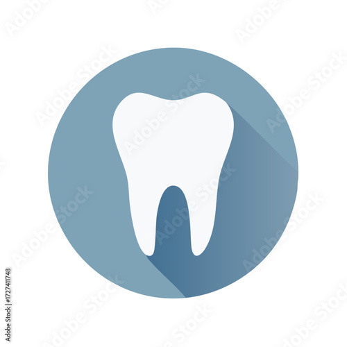 Illustration of a healthy tooth inside a blue circle, symbol of dental care and health
