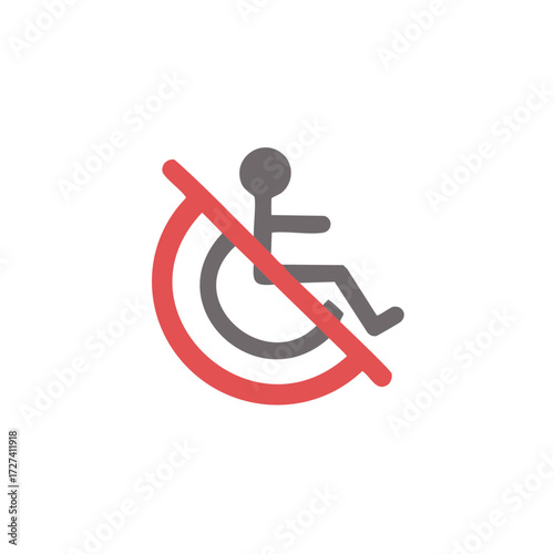 Do Not Enter Wheelchair Access Sign, Simple Icon, Red Crossed Out Circle