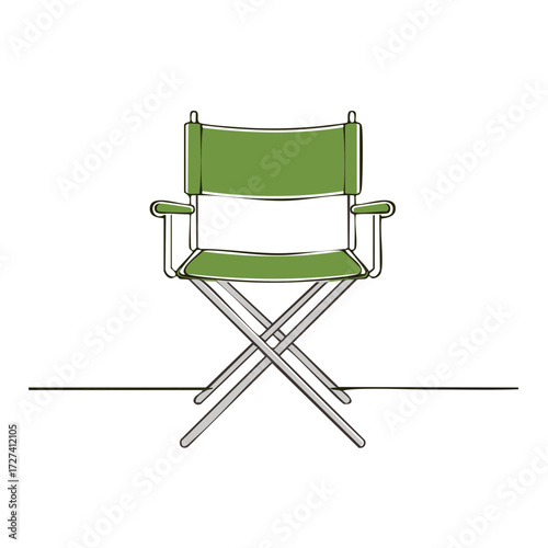 Green director's chair illustration with outline and watercolor effects