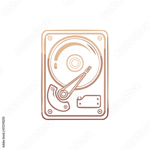 Hard disk drive illustration in warm brown tones, data storage concept