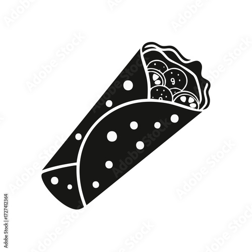 Burrito wrap black glyph icon, traditional Mexican food silhouette for fast food menu or logo design