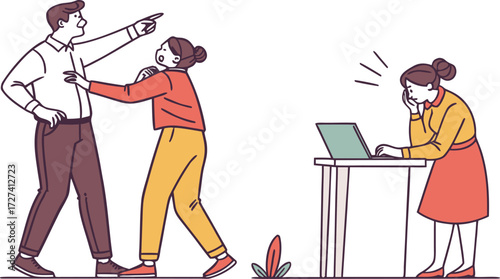 three-scenes-depicting-workplace-conflict--in-the- (1).eps