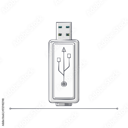 Illustration of a USB flash drive with a stylized USB symbol