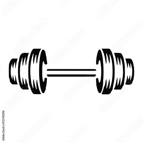 Barbell icon in bold black lines for fitness, gym and strength