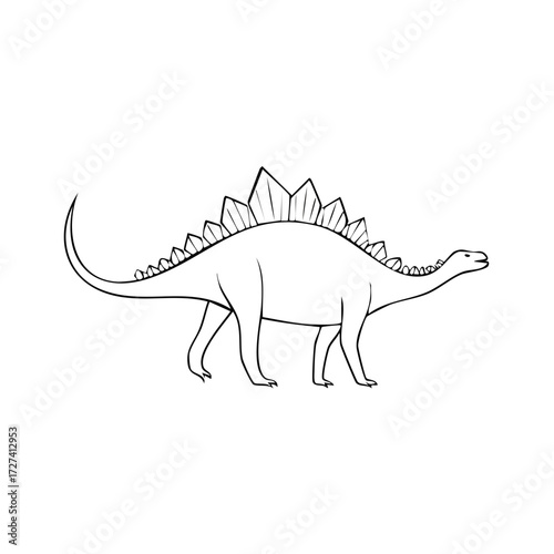 Line art illustration of a Stegosaurus dinosaur with plates and spikes against a white background