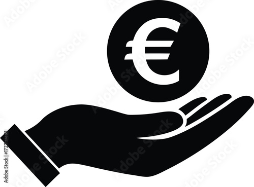 Euro Currency in Open Hand - Payment, Business, and Economy Vector Symbol