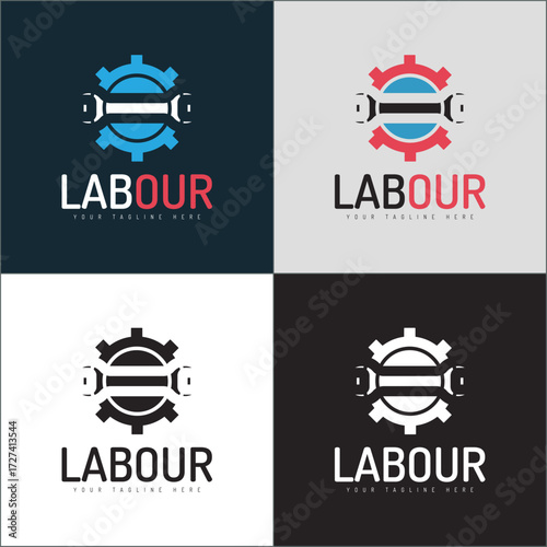 Labour gear wrench mechanic logo set template design