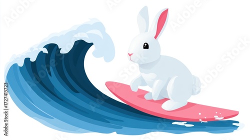 Rabbit surfing wave illustration