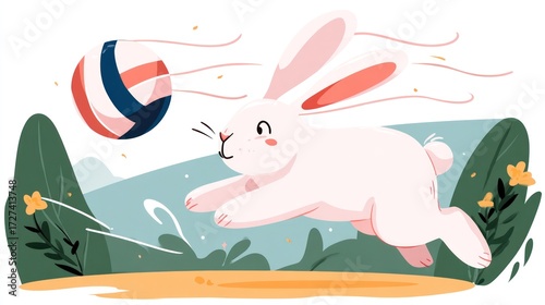 Rabbit playing with ball outdoors