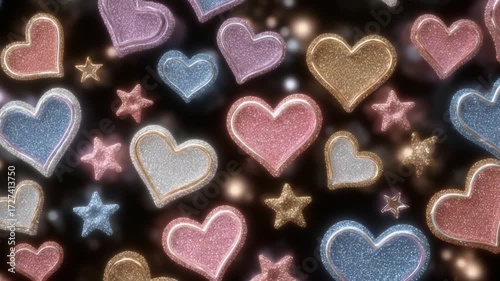 Sparkling Love: A Heartfelt Animated Background with Glittering Stars and Hearts