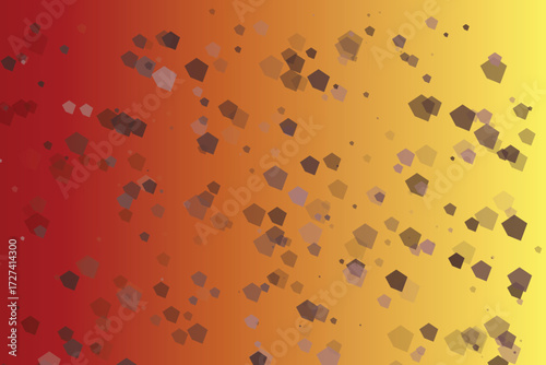 Red orange yellow gradient with scattered translucent pentagons abstract bokeh