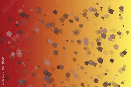 Red orange yellow gradient with scattered translucent pentagons abstract texture