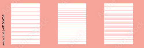 Grid paper set. Realistic blank lined paper sheet in A4 format. Striped background with color graph. Geometric pattern for school, wallpaper, textures, notebook. Lined blank on transparent background.