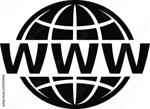 www Website Sign Vector Logo Icon, www Text Sign with Globe Internet Symbol, Modern www Logo Design Vector Illustration. 