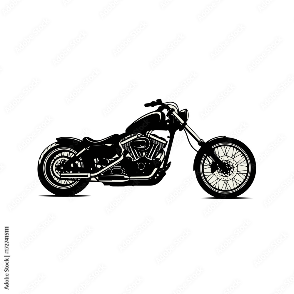 Obraz premium Classic Black Motorcycle Silhouette Against White Background.