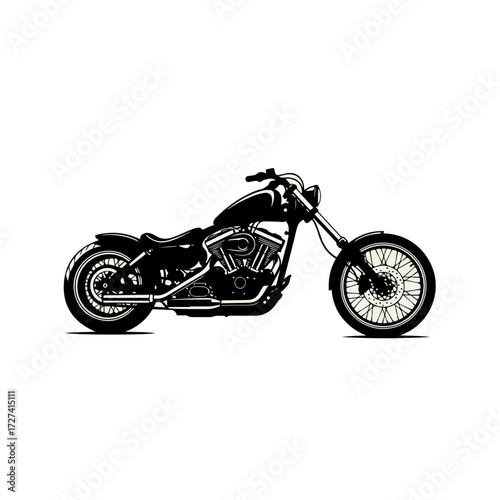 Classic Black Motorcycle Silhouette Against White Background.