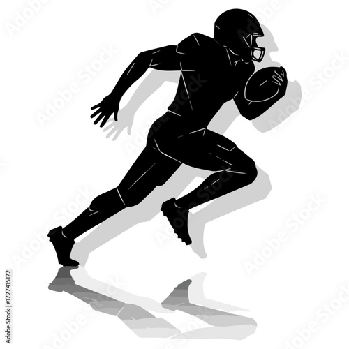 American football player running with the ball in silhouette.