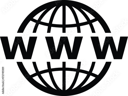 www Website Sign Vector Logo Icon, www Text Sign with Globe Internet Symbol, Modern www Logo Design Vector Illustration. 