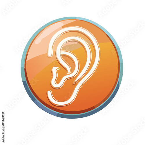 Human Ear Symbol in Glossy Orange Circle Graphic Icon for Medical or Technology Concept