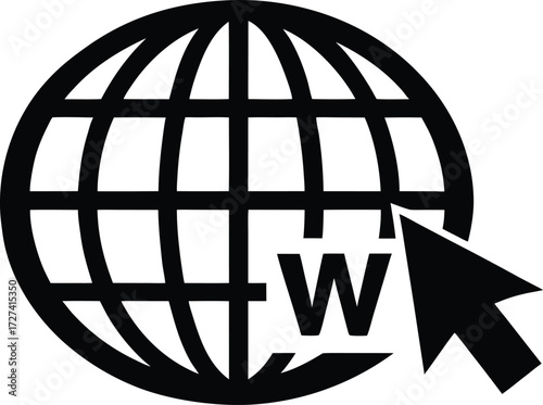 Minimalist Website Sign Icon, Clean Global Network Connection Symbol