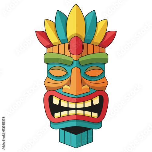 Colorful Polynesian Tiki Mask Design.