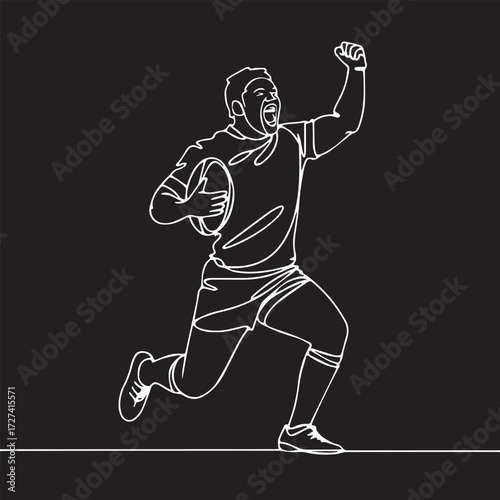 Continuous Simple black line art drawing of a Rugby Player in a minimalist style on a white background.