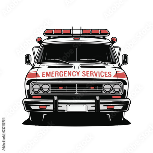 Classic Emergency Services Ambulance Van Vector Illustration