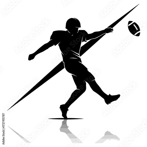 American Football Player Kicking Ball Silhouette.
