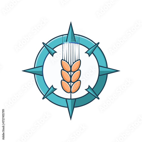 Compass with wheat grain emblem representing agriculture and direction