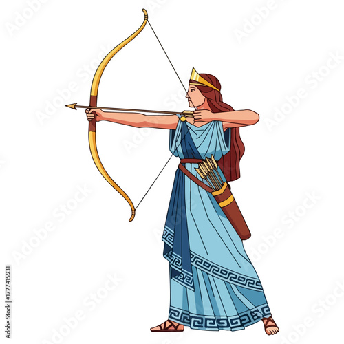 Artemis Greek Goddess of the Hunt with Bow and Arrow.