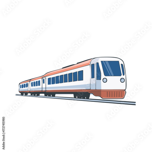 Modern passenger train vector illustration on railway tracks symbolizing public transport journey
