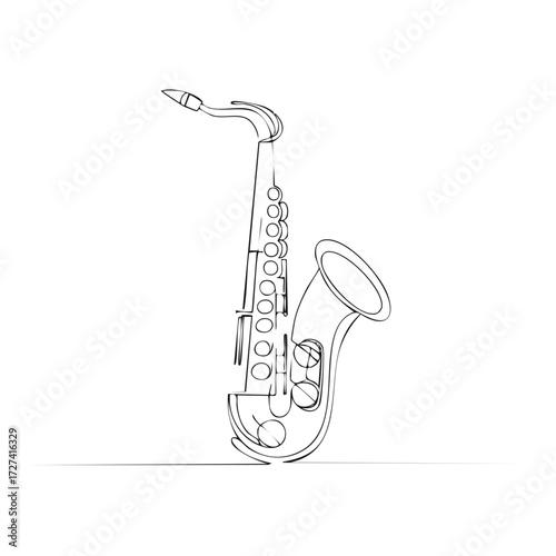 Line drawing of a saxophone representing music and creative artistic expression in black and white art for jazz