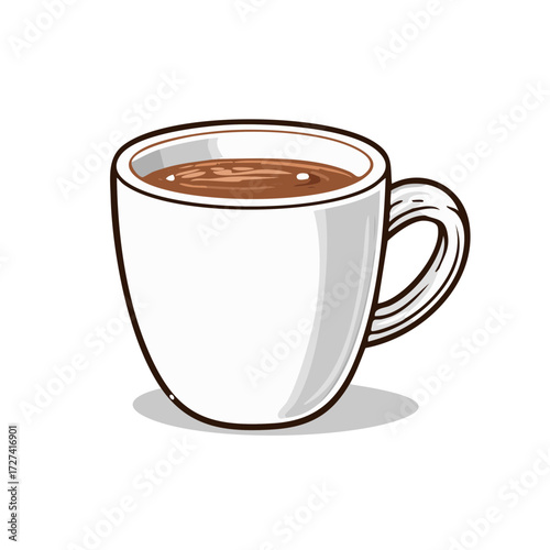 Illustration of a white coffee mug filled with hot chocolate drink