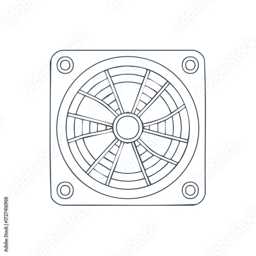 Computer cooling fan vector outline illustration electronic component hardware technology icon