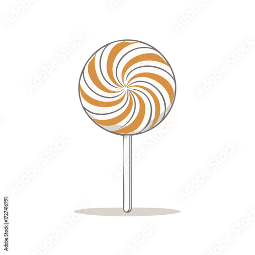 Sweet orange and white striped lollipop candy illustration with a delightful swirl pattern