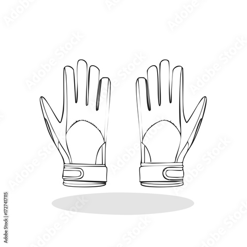 Hand drawn outline illustration of a pair of protective athletic gloves ready for various sports activities