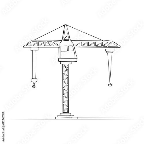 Construction Tower Crane Line Art Sketch Hand Drawn Industrial Machine Illustration