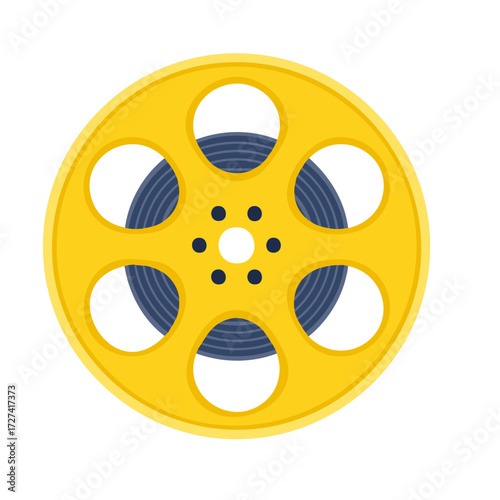 Yellow and Blue Film Reel Illustration, Vector, Cinema Concept, Isolated