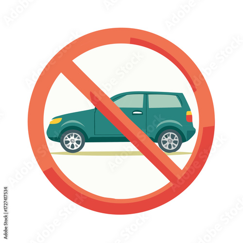 Illustration depicting a car inside a prohibited sign to symbolize a ban on vehicles.