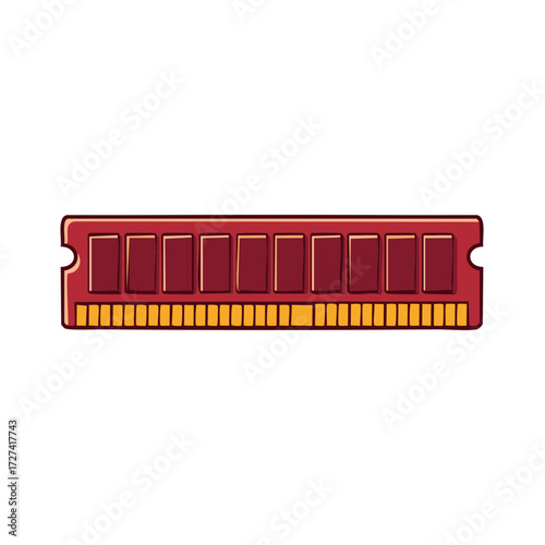 Red RAM module with gold contacts for computer memory upgrade