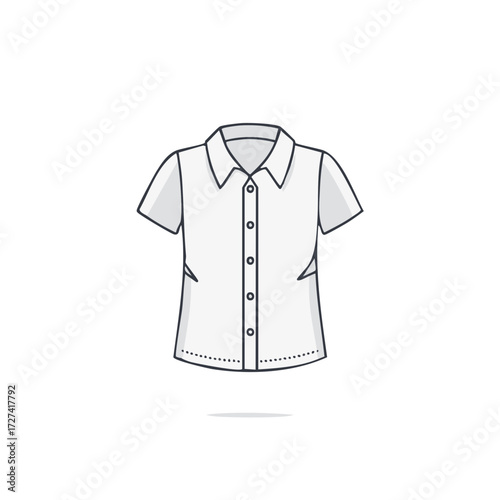 Short sleeve button down shirt vector icon. Outline clothing illustration for fashion or apparel design.