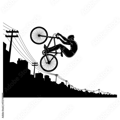 Urban BMX Bike Rider Performing a Stunt.