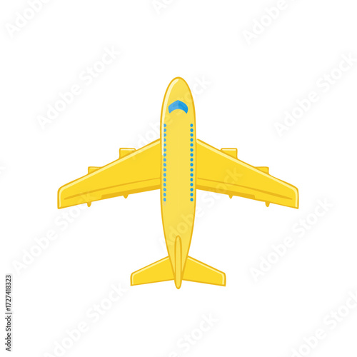Overhead illustration of a yellow passenger aircraft