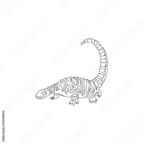 Minimalist continuous line art drawing of a long neck dinosaur prehistoric animal illustration