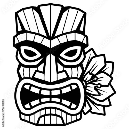 Polynesian Tribal Tiki Mask Vector Illustration.