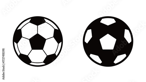 Minimalist Vector Icon Set of Soccer Ball or Football in Black and White Outline and Solid Fill Style for Sport Games